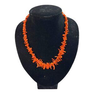 Vintage Red Coral Branch Beaded Necklace Statement 16" Natural Southwest